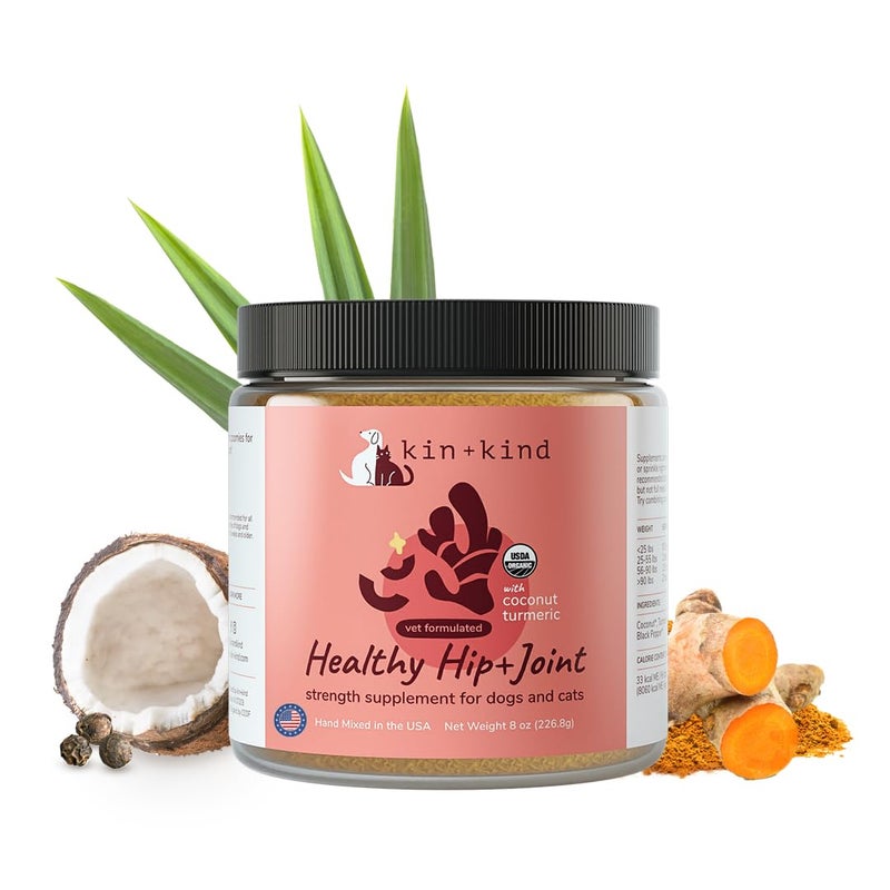 kin+kind Hip and Joint Supplement for Dogs & Cats â€“ Vet Formulated Natural Joint Support with Organic Turmeric, Black Pepper & Coconut â€“ Dog Essentials & Cat Essentials â€“ Made in USA â€“ 8 oz (Large) - Image 1