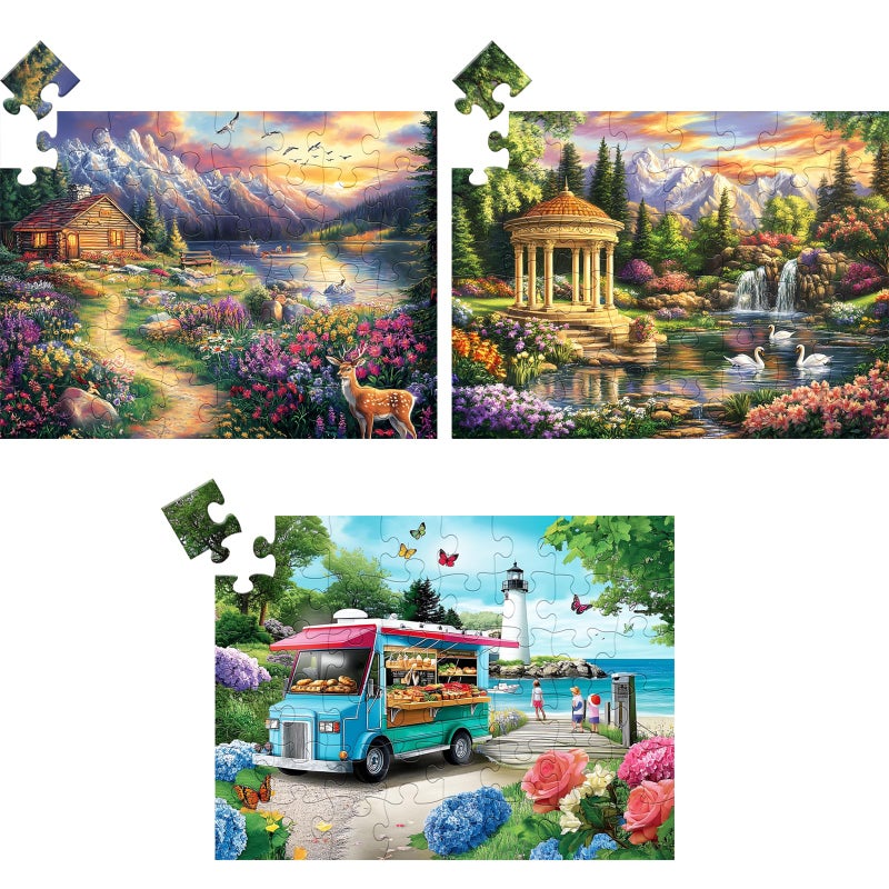 WSCXSC 3 Pack 48 Large Piece Puzzle for Seniors Alzheimers Puzzles Dementia Alzheimers Products Activities for Elderly Adults Mountains Village Sea Easy Jigsaw Puzzle Cognitive Games with 3 Storage Bags - Image 3