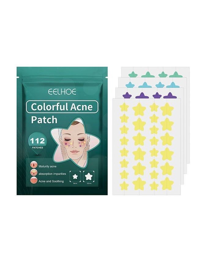 EELHOE 112 PCS Star Shaped Colorful Acne Patch Repair Acne Fade Spots Cover Acne Marks, Acne Repair Patch  - Image 1