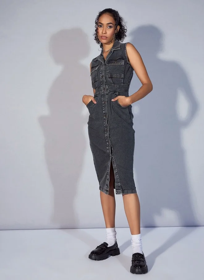 ساسافراس Denim Sleeveless Shirt Dress for Women