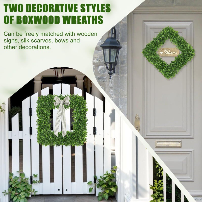 Artgar 20Inch Boxwood Wreath, Spring Wreaths for Front Door, Realistic Green Square Boxwood Wreath for Year-Round Decor, Artificial Summer Wreaths for Wedding Farmhouse Indoor/Outdoor Porch Decor - Image 4