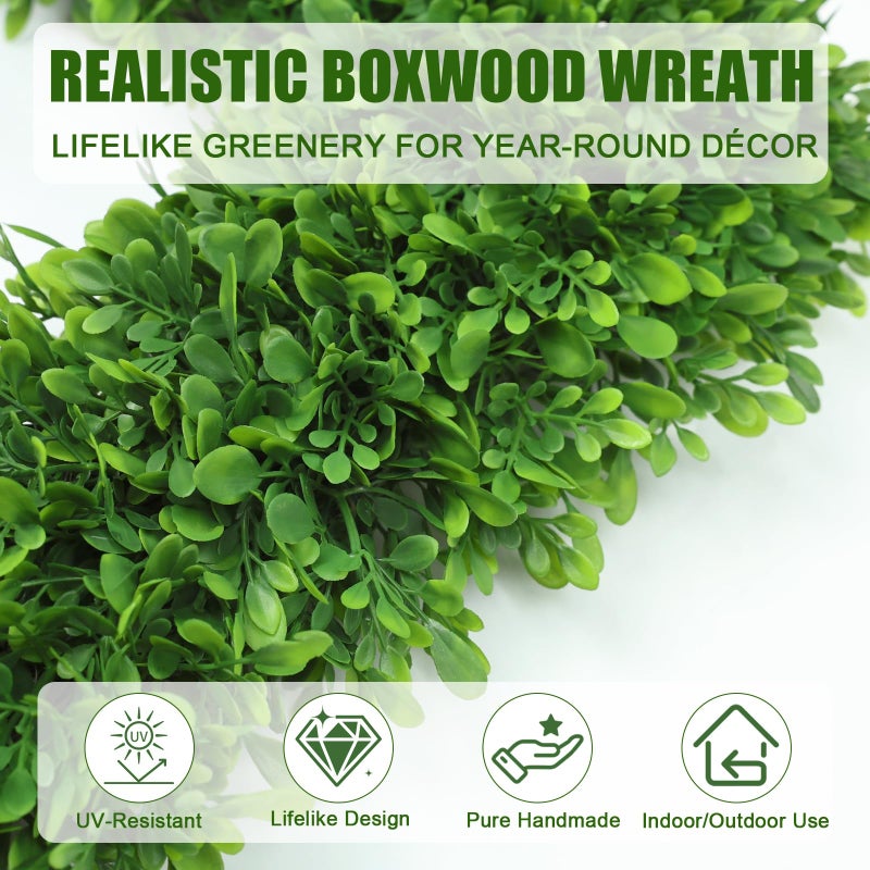 Artgar 20Inch Boxwood Wreath, Spring Wreaths for Front Door, Realistic Green Square Boxwood Wreath for Year-Round Decor, Artificial Summer Wreaths for Wedding Farmhouse Indoor/Outdoor Porch Decor - Image 2