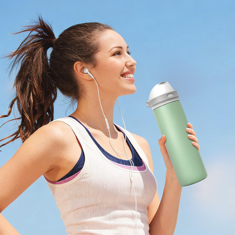 XccMe 24 oz Insulated Water Bottle with Straw,Stainless Steel Leak Proof Water Bottle,2-in-1 Lid with One-Touch Flip Lid & Straw,Keep Cold All Day for School,Travel,Gym,Camping,Sports,Green - Image 2
