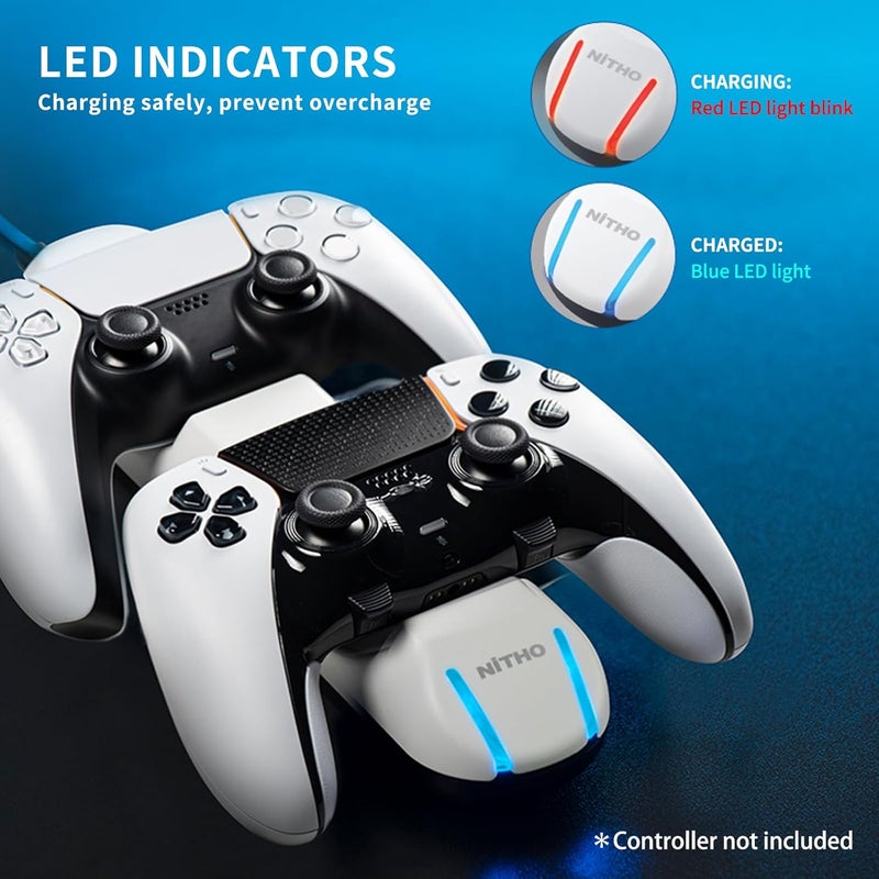 NITHO PS5 Charging Station, Fast Dual Controller Charger for PS5 Controller, Controller Charger Dock for Playstation 5 / PS5 Edge Controller, PS5 Dual Controller Charger with LED Indicator - White - Image 4