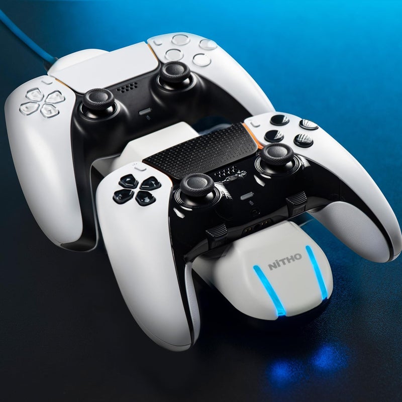 NITHO PS5 Charging Station, Fast Dual Controller Charger for PS5 Controller, Controller Charger Dock for Playstation 5 / PS5 Edge Controller, PS5 Dual Controller Charger with LED Indicator - White - Image 2