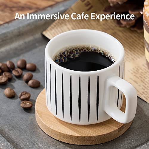 LUKA Porcelain Espresso Cup with Saucer and Metal Stand, 4 Ounce Stackable Ceramic Demitasse Espresso Mugs Cups Set for Latte, Specialty Coffee Drinks, Cafe Mocha,Tea - Set of 4, White & Black - Image 3