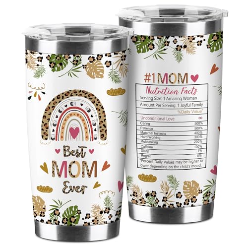 Hexagram Mothers Day Mom Gifts from Daughter, Best Mom Ever 20 oz Tumbler, Moms Birthday Gifts from Son, Moms 18/8 Stainless Steel Coffee Cup with Lid, Mothers Day Mama Present - Image 1