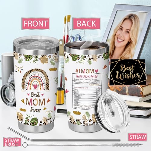 Hexagram Mothers Day Mom Gifts from Daughter, Best Mom Ever 20 oz Tumbler, Moms Birthday Gifts from Son, Moms 18/8 Stainless Steel Coffee Cup with Lid, Mothers Day Mama Present - Image 4