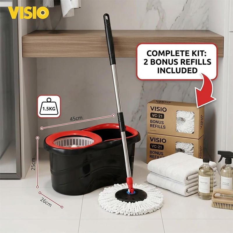 فيسيو منظف أرضيات من نوع VISIO بزاوية دوران 360 درجة، يمكن ضبط ارتفاعه، مع 2 عبوات إضافية - Image 5