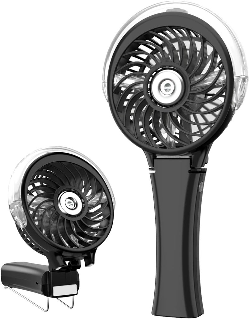 HandFan Land transit & shipment compatible Mist Fan Portable, Battery Operated Personal Fan, USB Rechargeable Fan, Foldable with Color Nightlight, Water Mist Device, Outdoor Cooling Fan Temp resistant - Image 1