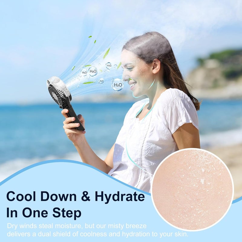 HandFan Land transit & shipment compatible Mist Fan Portable, Battery Operated Personal Fan, USB Rechargeable Fan, Foldable with Color Nightlight, Water Mist Device, Outdoor Cooling Fan Temp resistant - Image 4