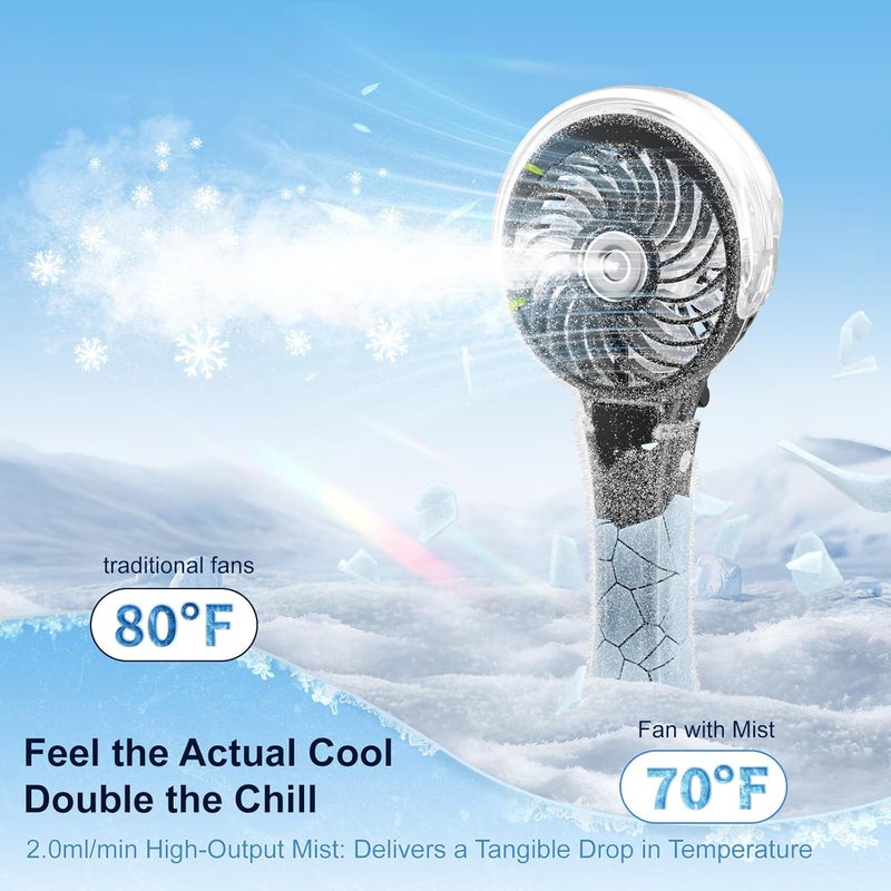 HandFan Land transit & shipment compatible Mist Fan Portable, Battery Operated Personal Fan, USB Rechargeable Fan, Foldable with Color Nightlight, Water Mist Device, Outdoor Cooling Fan Temp resistant - Image 3