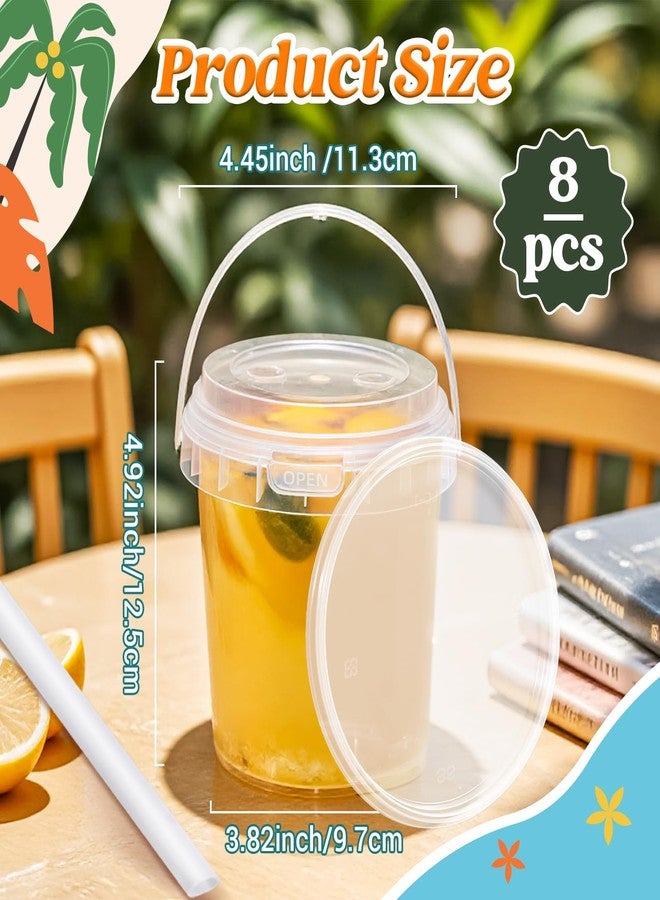 UMETASS أكواب بلاستيكية شفافة من UMETASS مع غطاء وماصة، دلو مشروبات قابل لإعادة الاستخدام مع مقبض للقهوة المثلجة والعصائر والآيس كريم - أكواب حفلات متينة وآمنة للطعام لحمامات السباحة والشواطئ وحفلات أعياد الميلاد (8، 32 أونصة) - Image 2