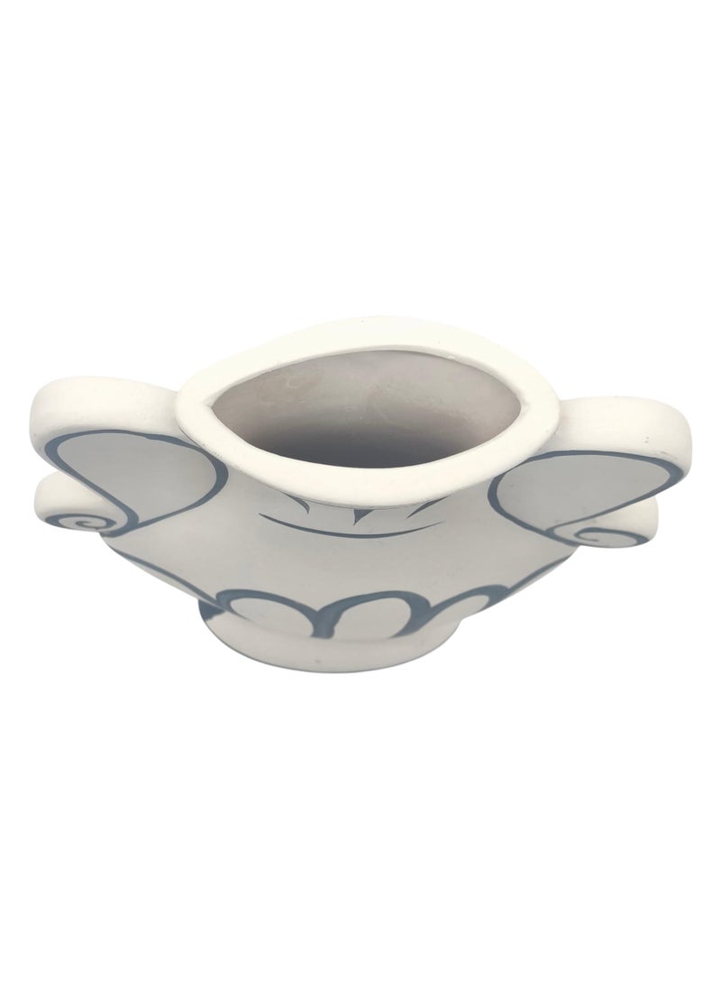 AKDC Abstract Twin Handle Decorative Clay Flower Vase 17.5cm*5cm*23cm, White and Blue - Image 2