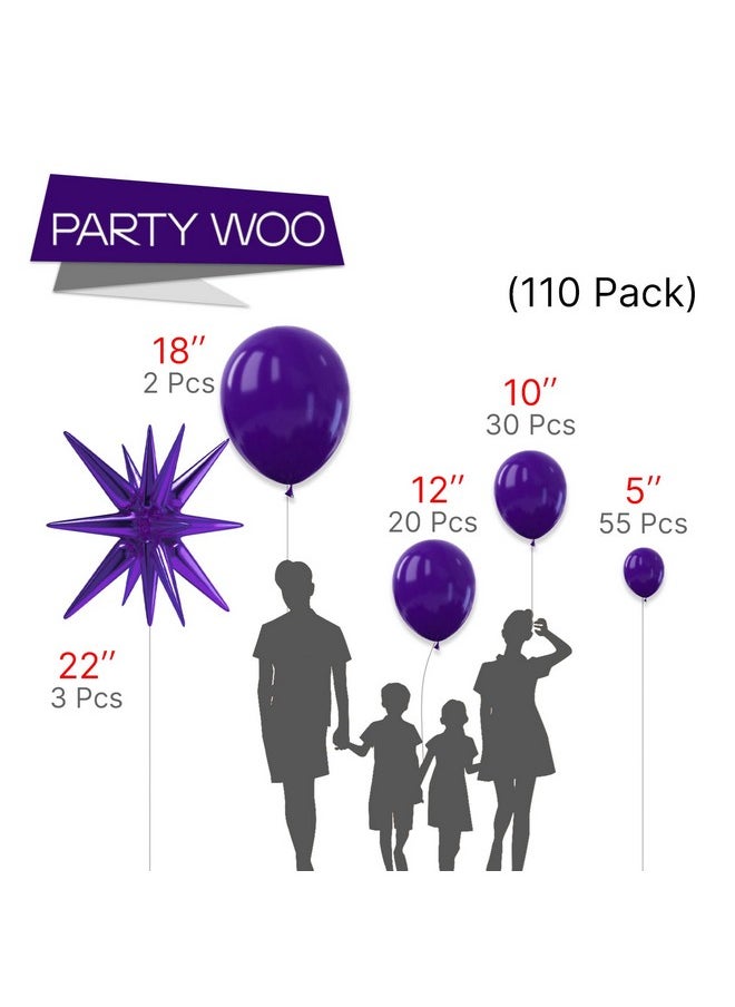 PartyWoo Royal Purple Balloons, 110 Pcs 22 Inch Star Balloons And Dark Purple Balloons Different Sizes Pack Of 18 Inch 12 Inch 10 Inch 5 Inch For Balloon Garland Or Arch As Birthday Party Decorations  - Image 2