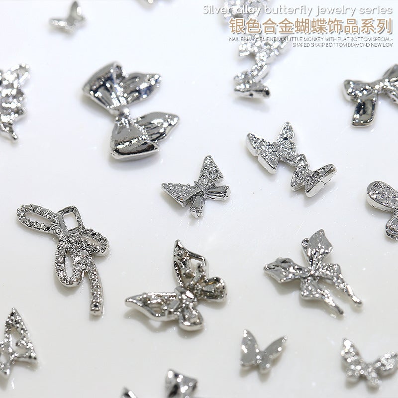 Popular Online Silver Butterfly Nail Accessories Metal Three-Dimensional Alloy Light Luxury High-Grade Nail Accessories - Image 3