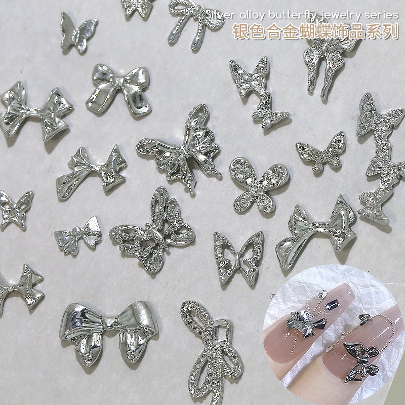 Popular Online Silver Butterfly Nail Accessories Metal Three-Dimensional Alloy Light Luxury High-Grade Nail Accessories - Image 2