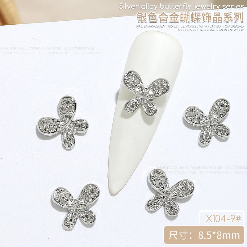 Popular Online Silver Butterfly Nail Accessories Metal Three-Dimensional Alloy Light Luxury High-Grade Nail Accessories - Image 1