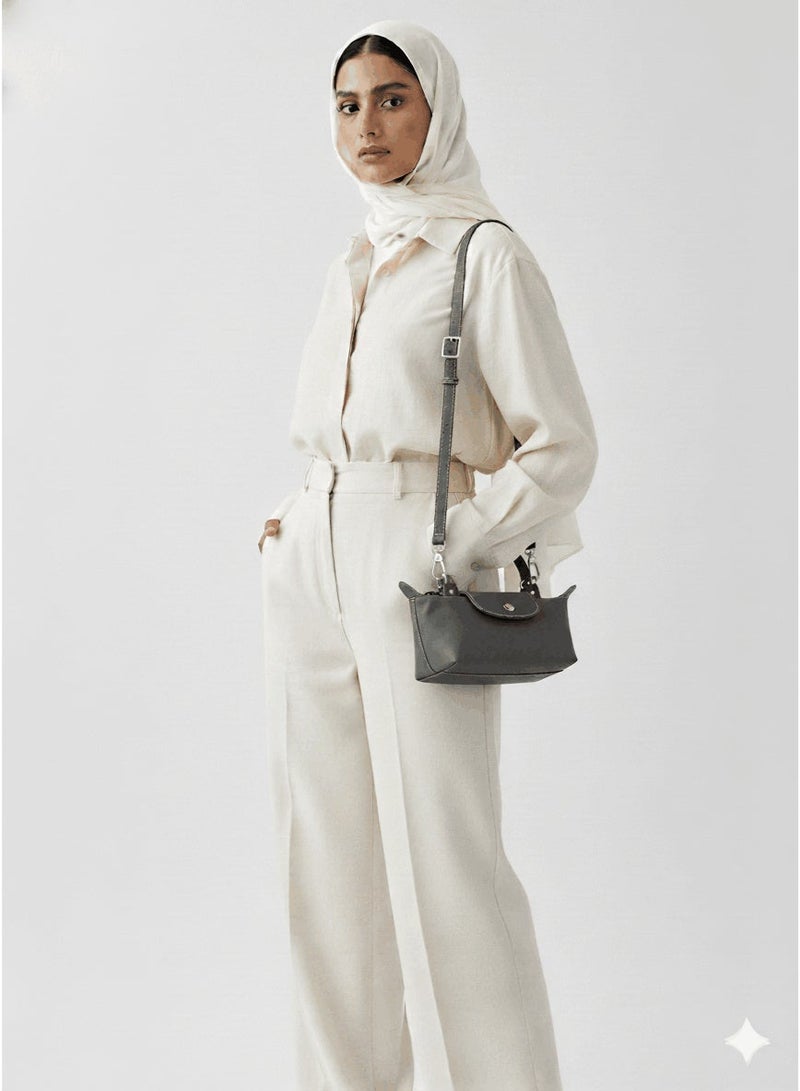 لونج شامب حقيبة كتف نسائية صغيرة عصرية من لونشامب فرنسية باللون الرمادي الغرافيتي - Image 2