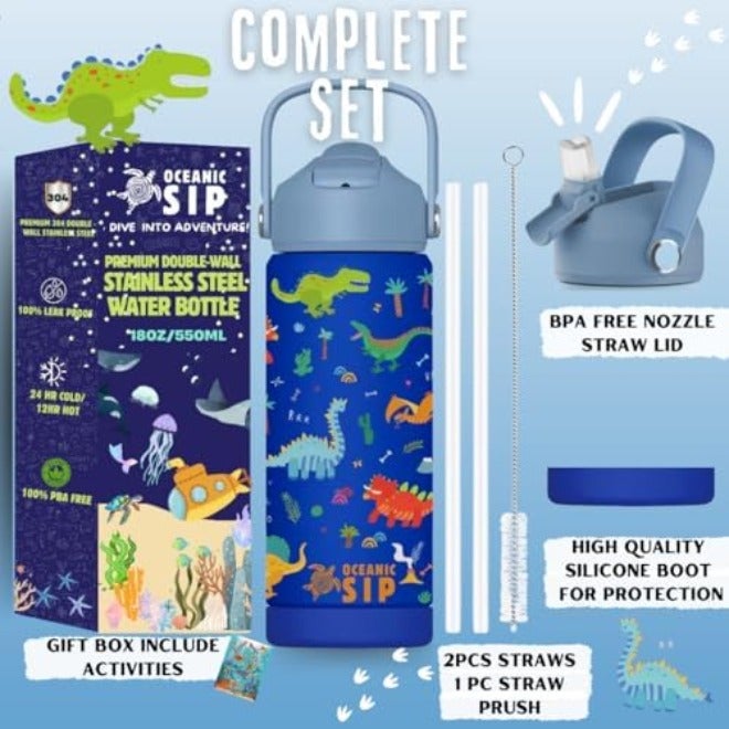 Oceanic Boys Stainless Steel Water Bottle 550ml 18oz Double-Wall Vacuum Insulated 304 Stainless steel Water Bottle BPA FREE Leak  Proof - Image 5
