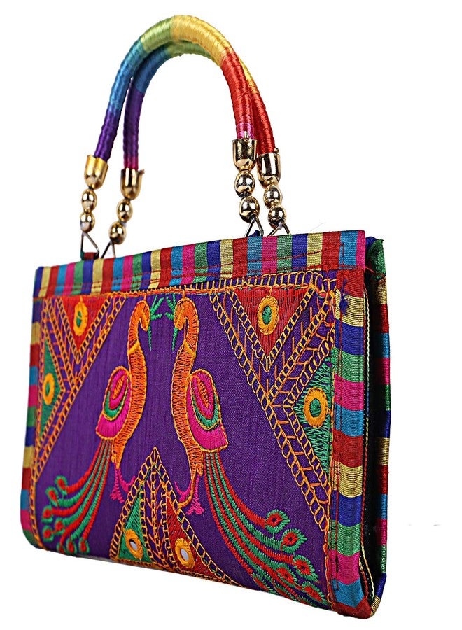 Sai Amrut S A Gifts Sai Amrut Women’s Handmade Designer Rajasthani Printed Clutch Bag (Purple) - Image 1