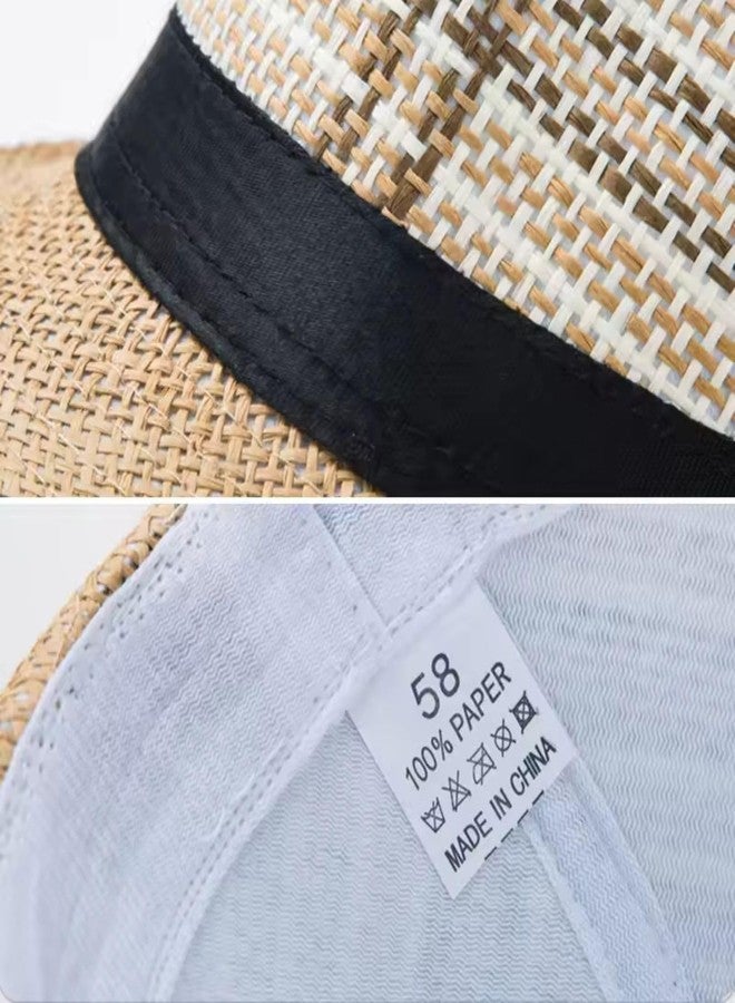 INFISPACE Men's Classic Fedora Hat with Black Band | Check Printed Beach Fedora Cap (in, Alpha, Free Size, Beige) - Image 5