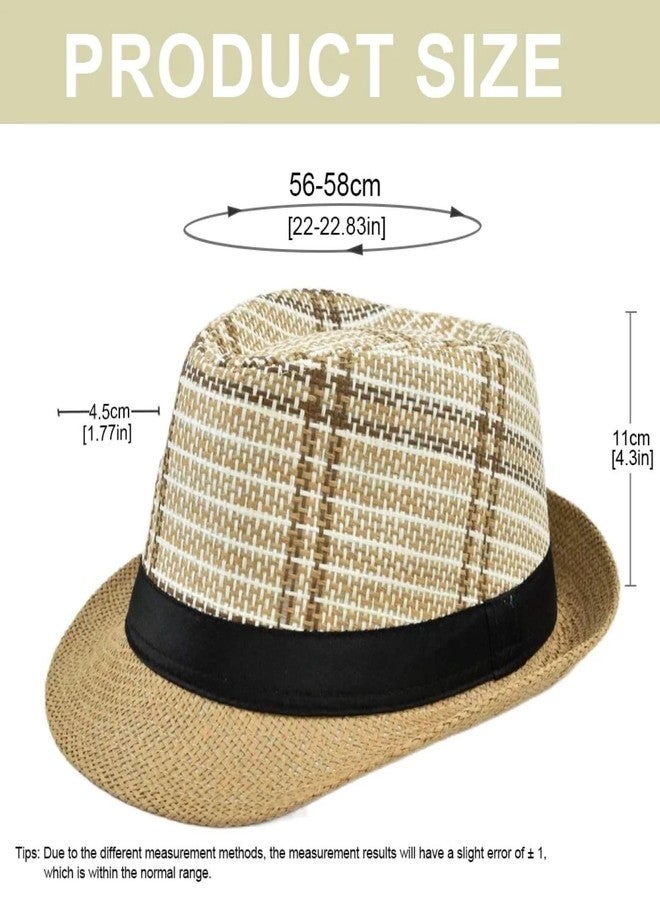 INFISPACE Men's Classic Fedora Hat with Black Band | Check Printed Beach Fedora Cap (in, Alpha, Free Size, Beige) - Image 2