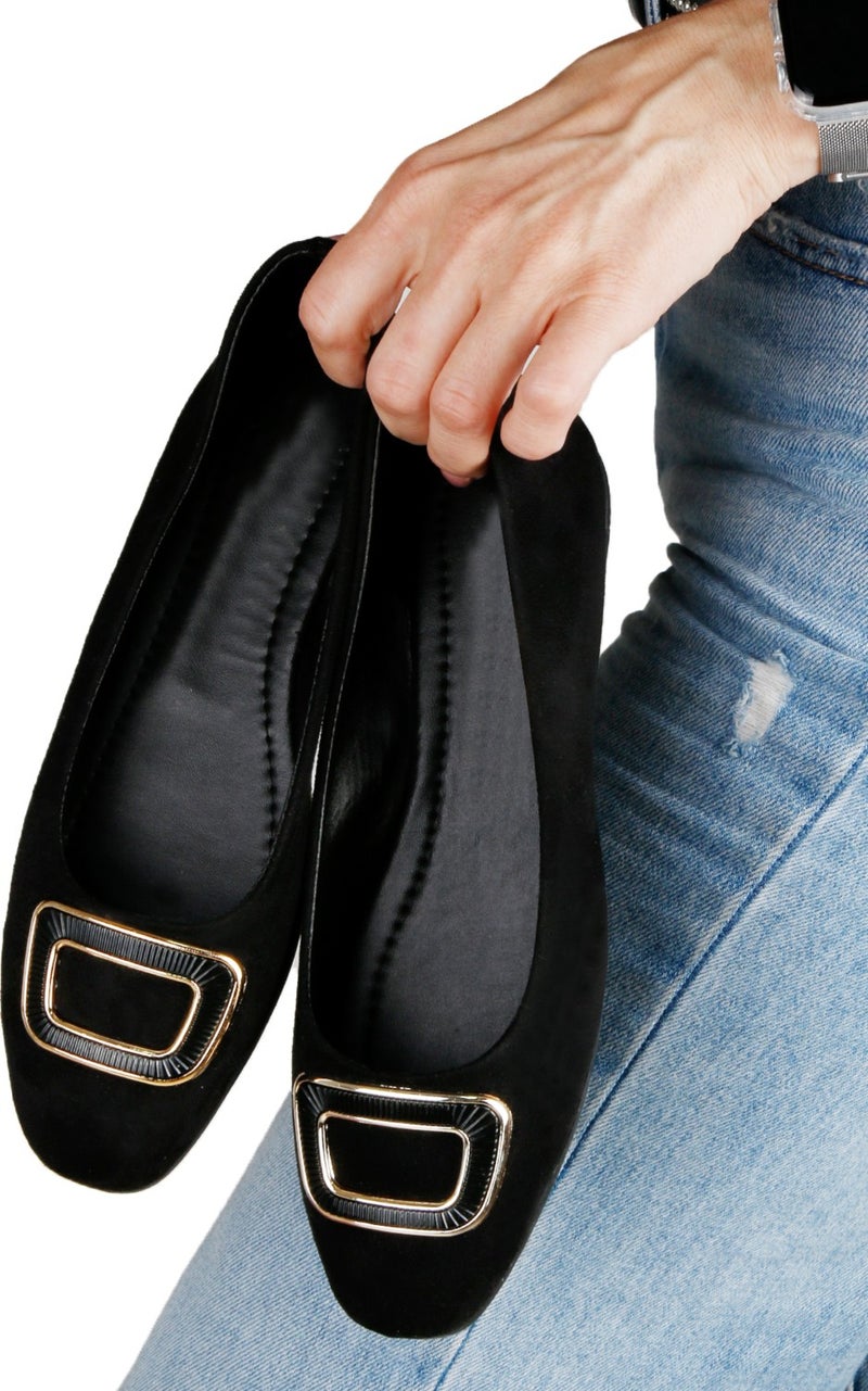Renkli Butik أحذية باليرينا جلدية نسائية أنيقة مع مشبك Sole مريح جلد نابا الأسود المتنوع  - Image 1
