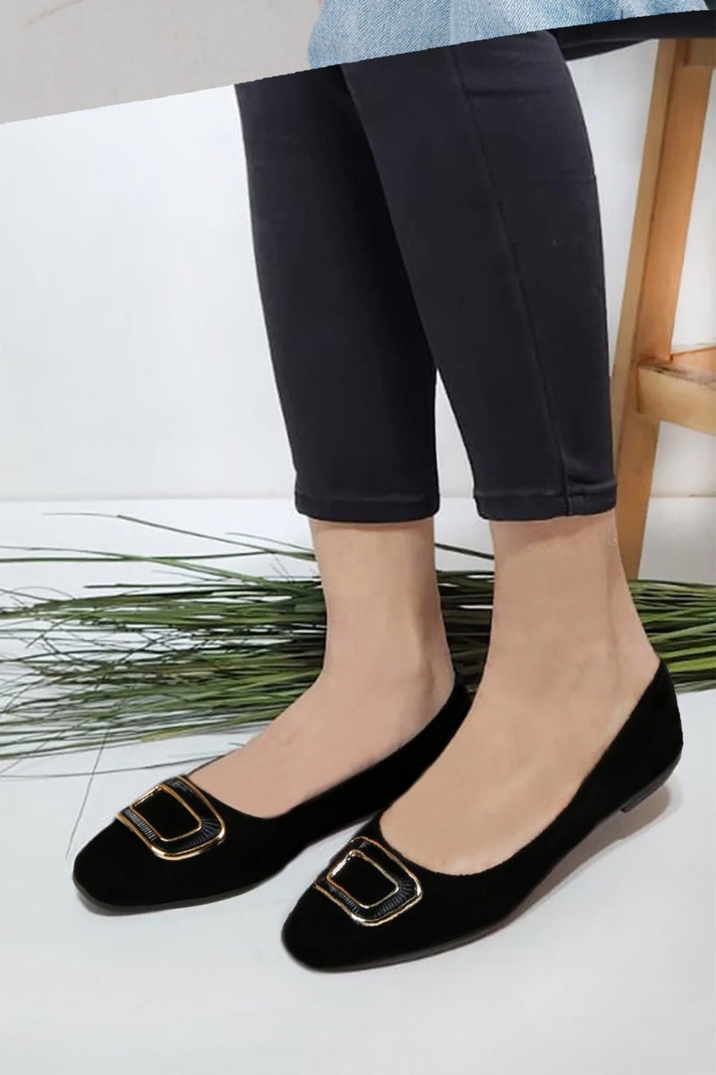 Renkli Butik أحذية باليرينا جلدية نسائية أنيقة مع مشبك Sole مريح جلد نابا الأسود المتنوع  - Image 2