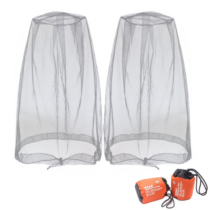 Benvo Mosquito Head Net Mesh, Face Neck Fly Netting Hood from Bugs Gnats Noseeums Screen Net for Any Outdoor Lover- with Carry Bags Fits Most Sizes of Hats Caps (2pcs, Grey, Updated Big Net) - Image 1