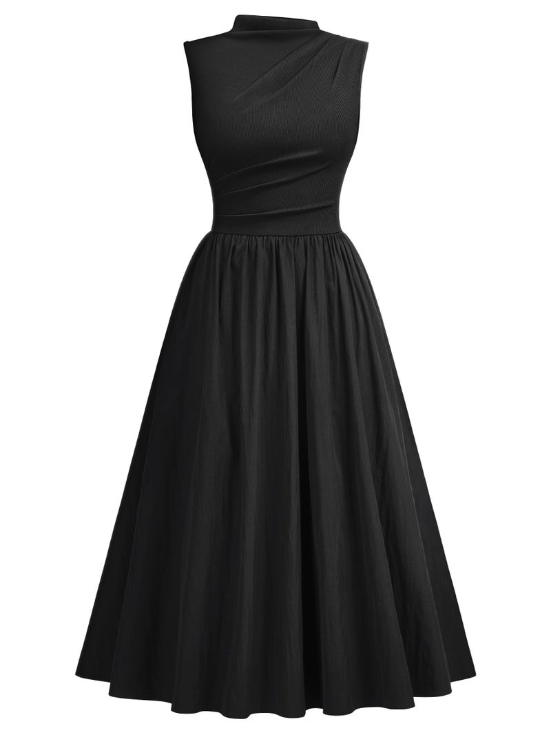 Miusol Women's Retro Half Collar Sleeveless with Pocket Casual Swing Dress (Black, Medium) - Image 4
