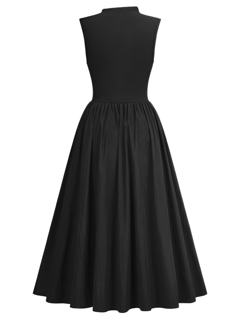 Miusol Women's Retro Half Collar Sleeveless with Pocket Casual Swing Dress (Black, Medium) - Image 5