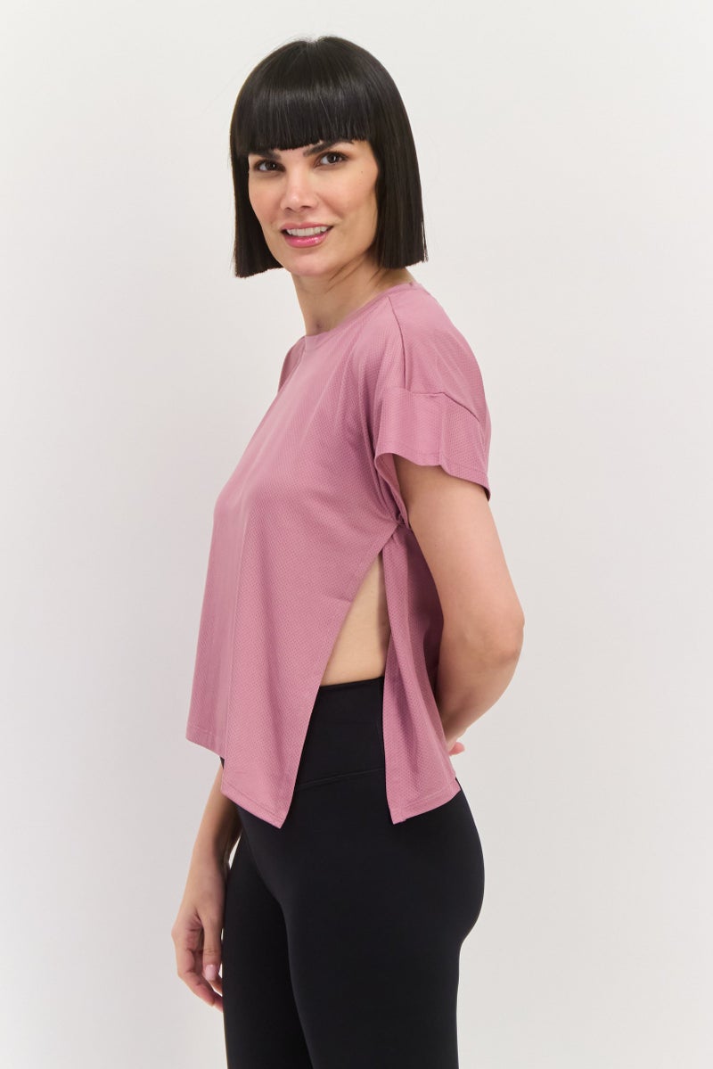 Adidas Women Sportswear Fit Short Sleeve Training Top, Mauve - Image 2