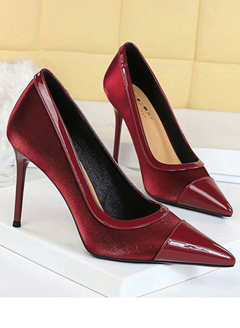 بيج تري مضخات الحزب الأنيقة للمرأة أشارت إلى إصبع القدم المغلق الكعب العالي النبيذ الأحمر 9.5CM - Image 2