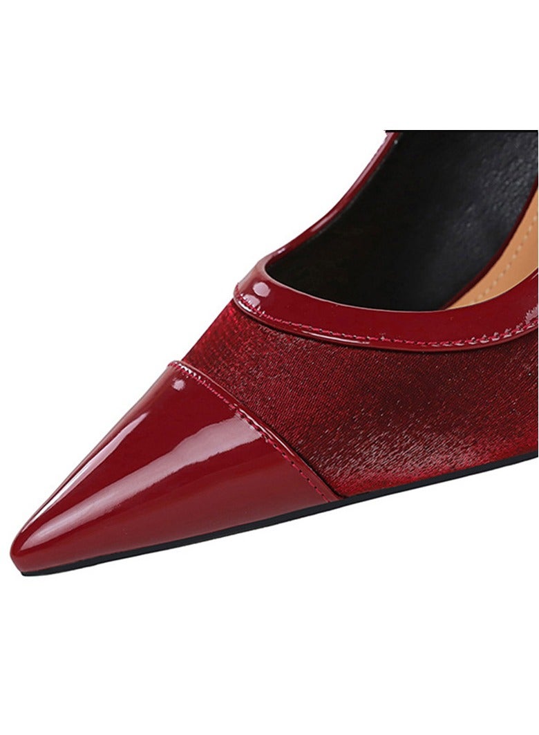 بيج تري مضخات الحزب الأنيقة للمرأة أشارت إلى إصبع القدم المغلق الكعب العالي النبيذ الأحمر 9.5CM - Image 4