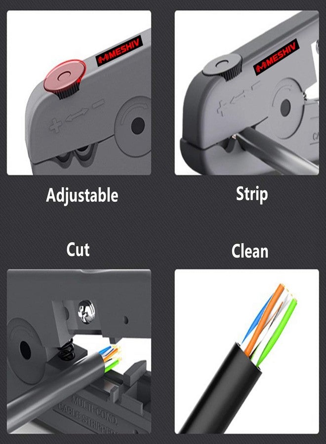 Meshiv Universal Coax & Ethernet Wire Stripping Tool for RG59/6/7/11, UTP/FTP/STP, CAT5/5e/CAT6/6a Cables, Adjustable Rotary Cutter for Round & Flat Telephone Wires (Grey)​ - Image 5