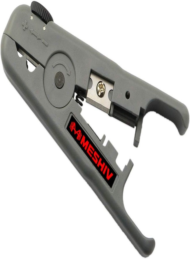 Meshiv Universal Coax & Ethernet Wire Stripping Tool for RG59/6/7/11, UTP/FTP/STP, CAT5/5e/CAT6/6a Cables, Adjustable Rotary Cutter for Round & Flat Telephone Wires (Grey)​ - Image 1