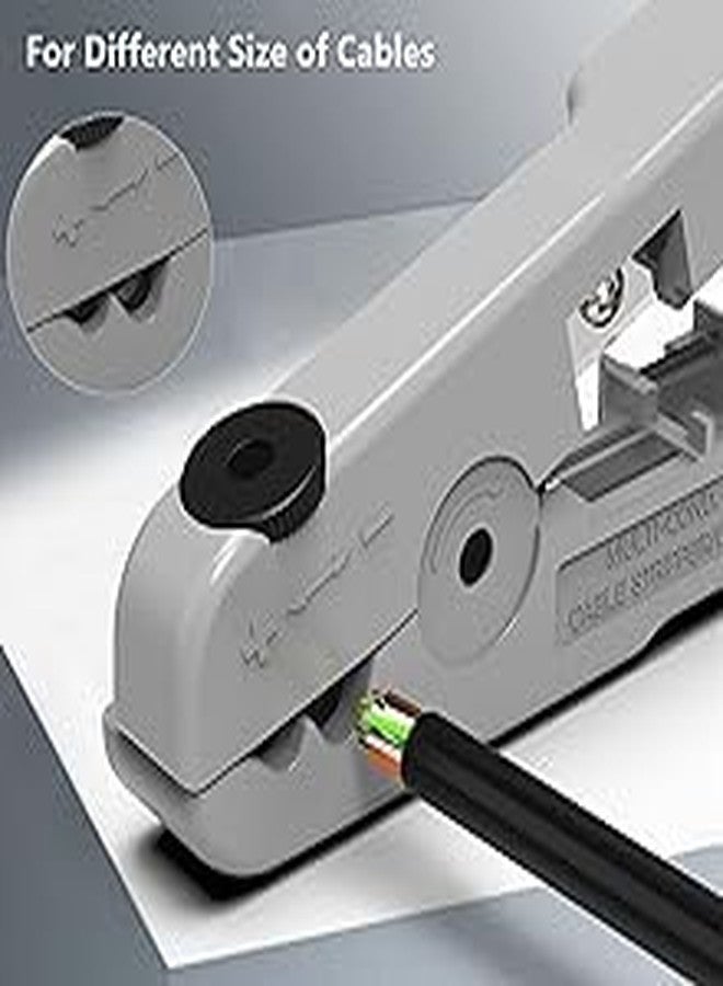 Meshiv Universal Coax & Ethernet Wire Stripping Tool for RG59/6/7/11, UTP/FTP/STP, CAT5/5e/CAT6/6a Cables, Adjustable Rotary Cutter for Round & Flat Telephone Wires (Grey)​ - Image 4