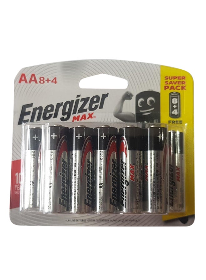 Energizer 12-Piece Max AA Longer Universal Batteries Grey/Black - Image 1