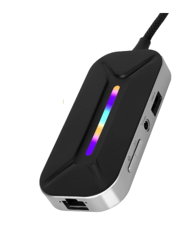 Sarafox XS6 Pro 6-in-1 USB-C Gaming & Streaming Adapter: Features a 3.5mm audio jack, 1000Mbps RJ45 Ethernet port, HDMI port, and 100W PD charging. An excellent choice for gamers, streamers, and content creators. - Image 1