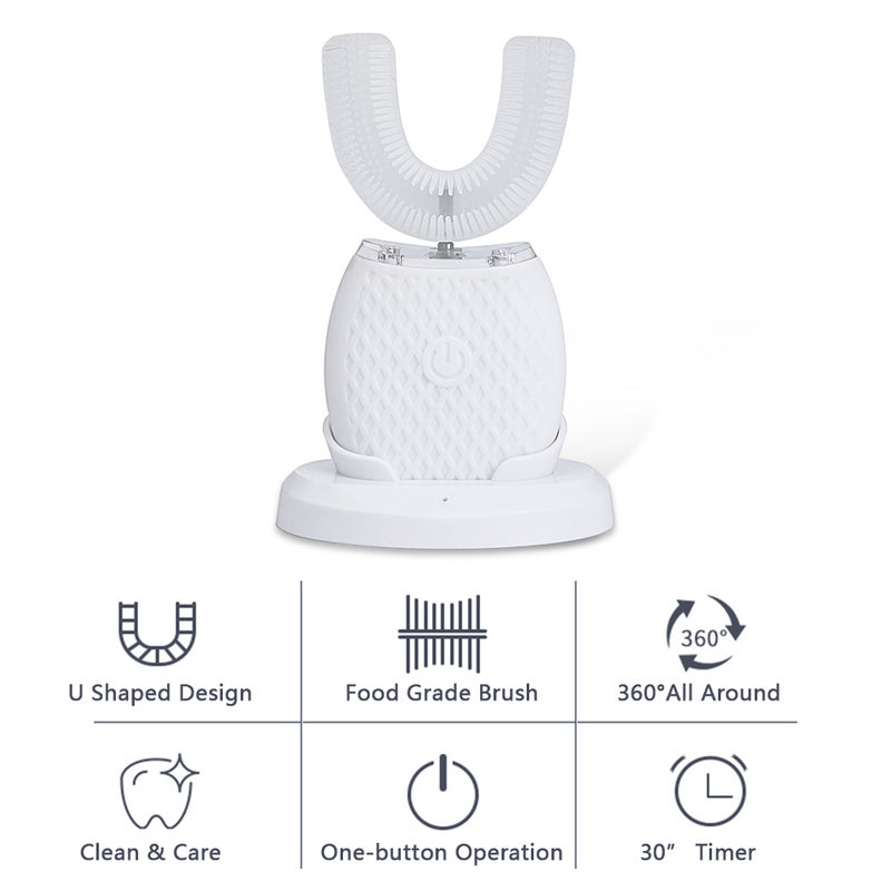 Ultrasonic Electric Toothbrush U Shaped Electric Toothbrushes for Adults IPX7 Waterproof 4 Modes 360° Mouth Cleansing 30'' Automatic Timer - Image 3