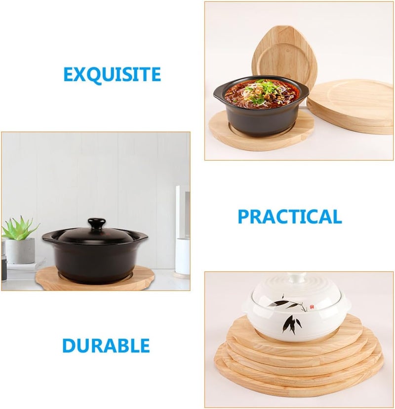 Operitacx Heat-Resistant Natural Hardwood Trivet, Multi-Function Heat Proof Pad for Stone Bowls and Casseroles, Oval Kitchen Accessory Mat 17x22.5cm for Home Dining Use - Image 3