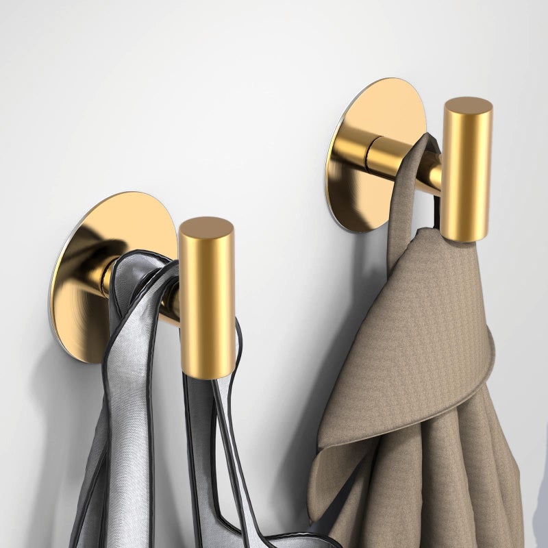 VINHOLD Gold Stainless Steel Wall Hooks, Heavy Duty Self-Adhesive Hooks for Coats, Towels, Robes, Hats, Aprons â€“ No Drill Bathroom, Kitchen, Hotel (2 Pack) - Image 2