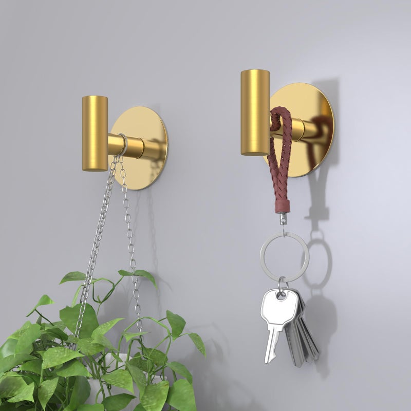 VINHOLD Gold Stainless Steel Wall Hooks, Heavy Duty Self-Adhesive Hooks for Coats, Towels, Robes, Hats, Aprons â€“ No Drill Bathroom, Kitchen, Hotel (2 Pack) - Image 5
