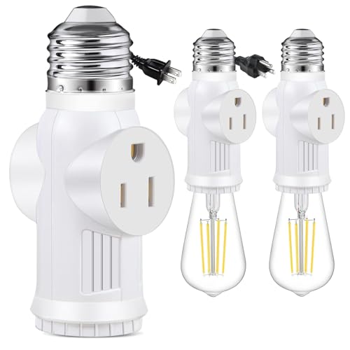 SerBion Light Socket Outlet Adapter, 3 Prong Light Socket Adapter, Polarized Light Bulb Outlet Socket, to Plug Adapter for Garage Porch (White, 2) - Image 1