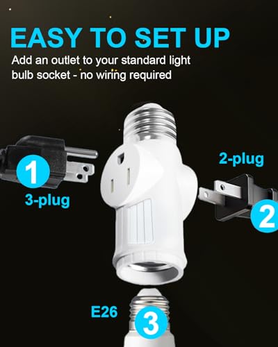 SerBion Light Socket Outlet Adapter, 3 Prong Light Socket Adapter, Polarized Light Bulb Outlet Socket, to Plug Adapter for Garage Porch (White, 2) - Image 5