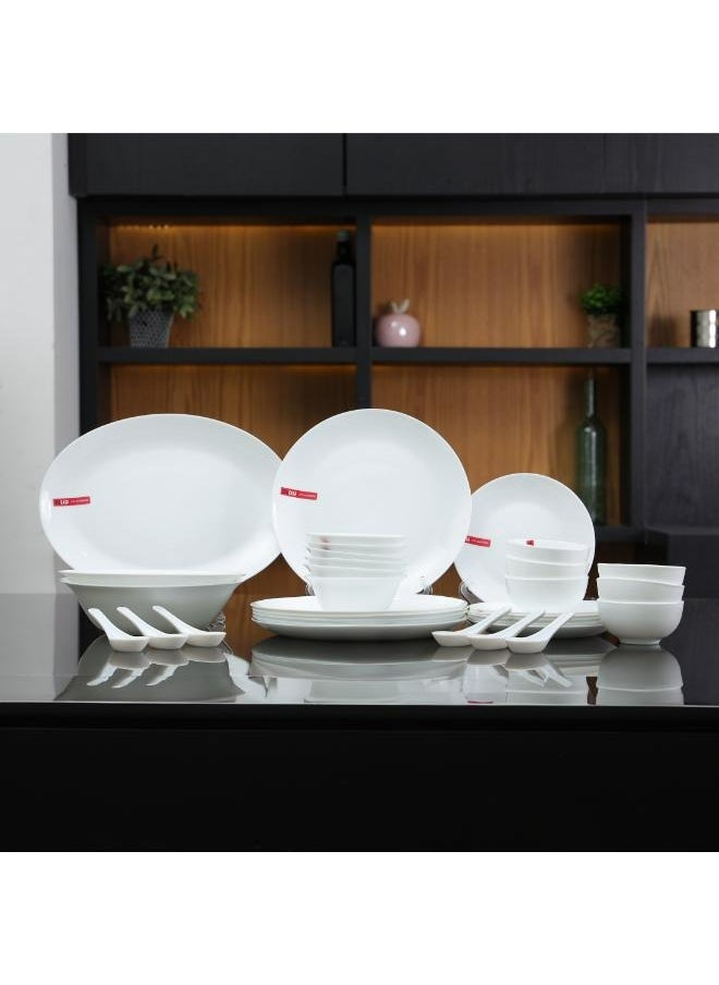 DELCASA Delcasa 33 Piece Opalware Dinner Set | Includes Oval Plate, Dinner, Flat and Soups Plates, Shallow Bowls and Soup Spoons/ Dishwasher-Safe, Freezer and Microwave Safe/ Chip-Resistant and Food-Grade/ White  - Image 1