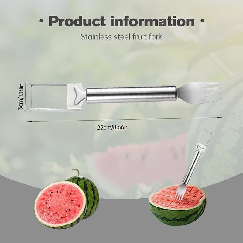 Fauppt Watermelon Slicer 2-in-1 Stainless Steel Fruit Cutter Tools,2024 Upgrade Watermelon Cutter and Fork Tools for Mom Dad Teacher,Watermelon Slicer Tools for Summer Camping Kitchen Gadgets (2#PACK) - Image 3