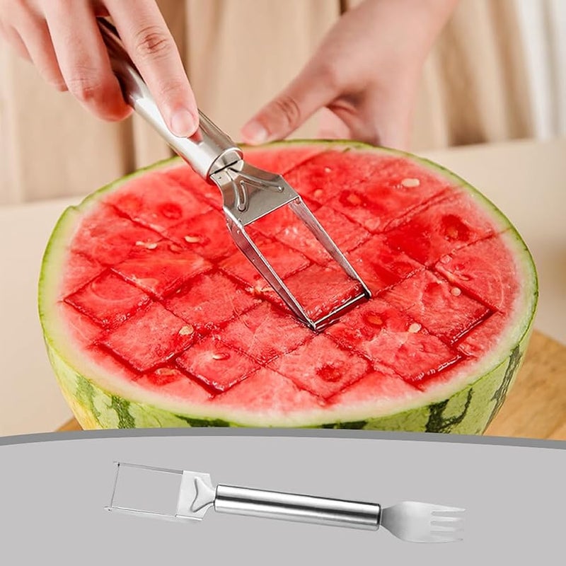 Fauppt Watermelon Slicer 2-in-1 Stainless Steel Fruit Cutter Tools,2024 Upgrade Watermelon Cutter and Fork Tools for Mom Dad Teacher,Watermelon Slicer Tools for Summer Camping Kitchen Gadgets (2#PACK) - Image 2