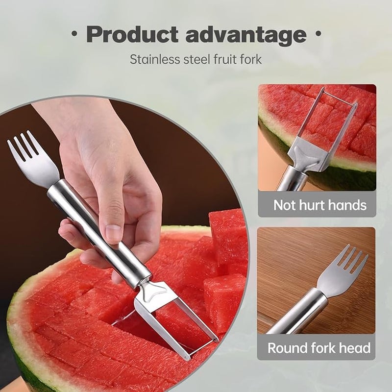 Fauppt Watermelon Slicer 2-in-1 Stainless Steel Fruit Cutter Tools,2024 Upgrade Watermelon Cutter and Fork Tools for Mom Dad Teacher,Watermelon Slicer Tools for Summer Camping Kitchen Gadgets (2#PACK) - Image 4
